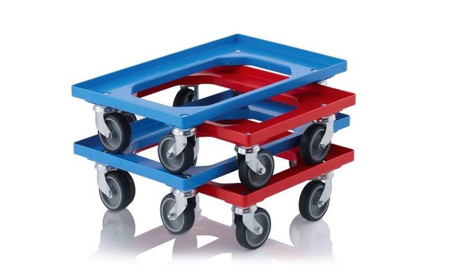 Red Crate Skate with 100mm Nylon Wheels / ZP Castors image 3